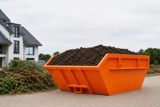 Container mit Erdaushub und Grünschnitt